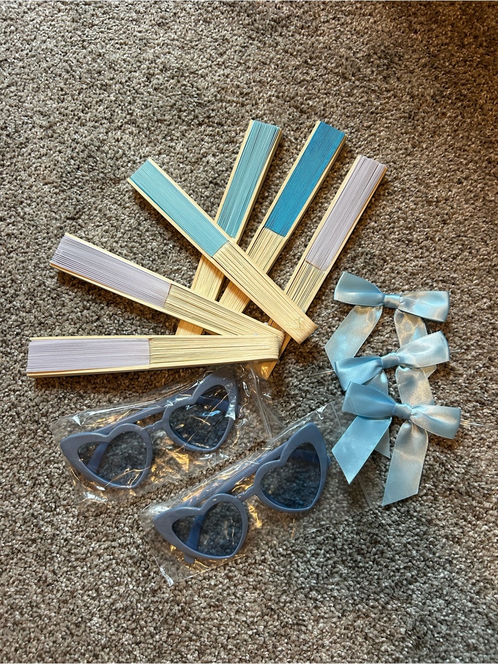 Bachelorette bundle-Blue Party Fans, Heart Sunglasses & Satin Bows Set